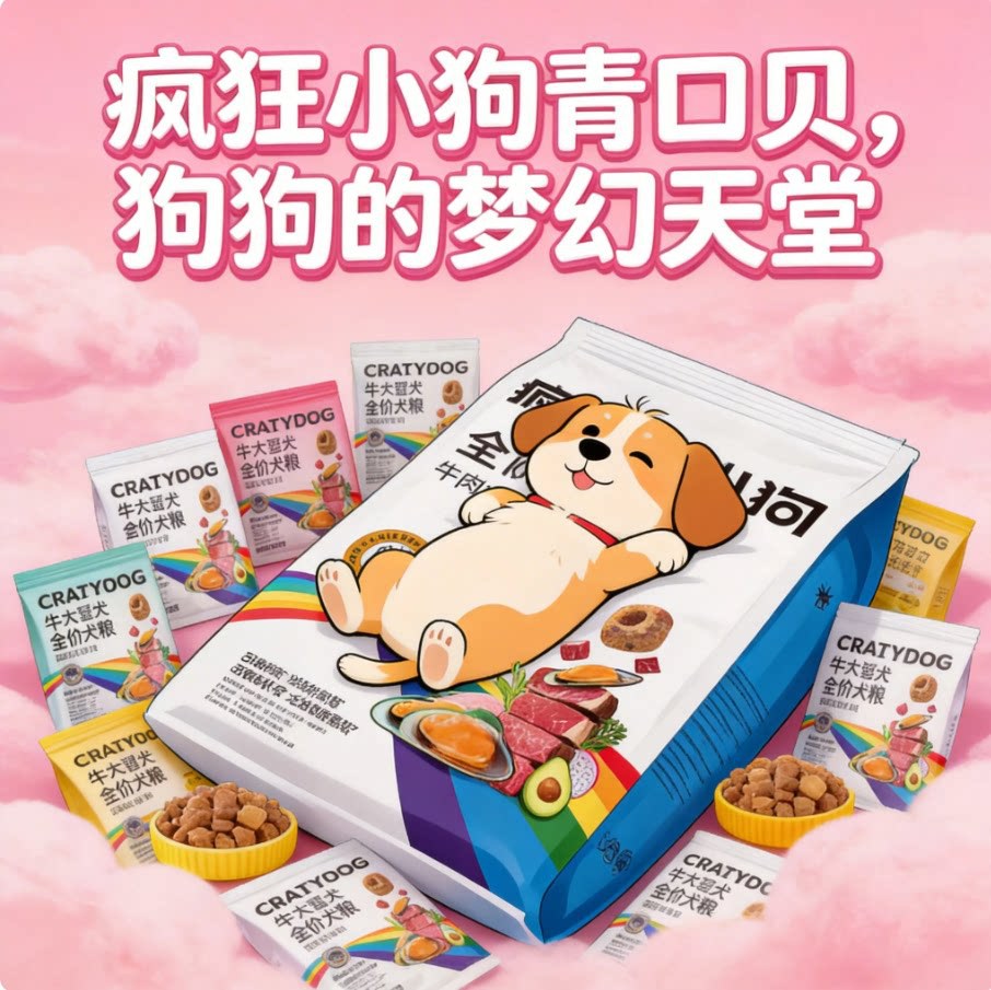新款疯狂小狗彩虹魔方牛肉青口贝