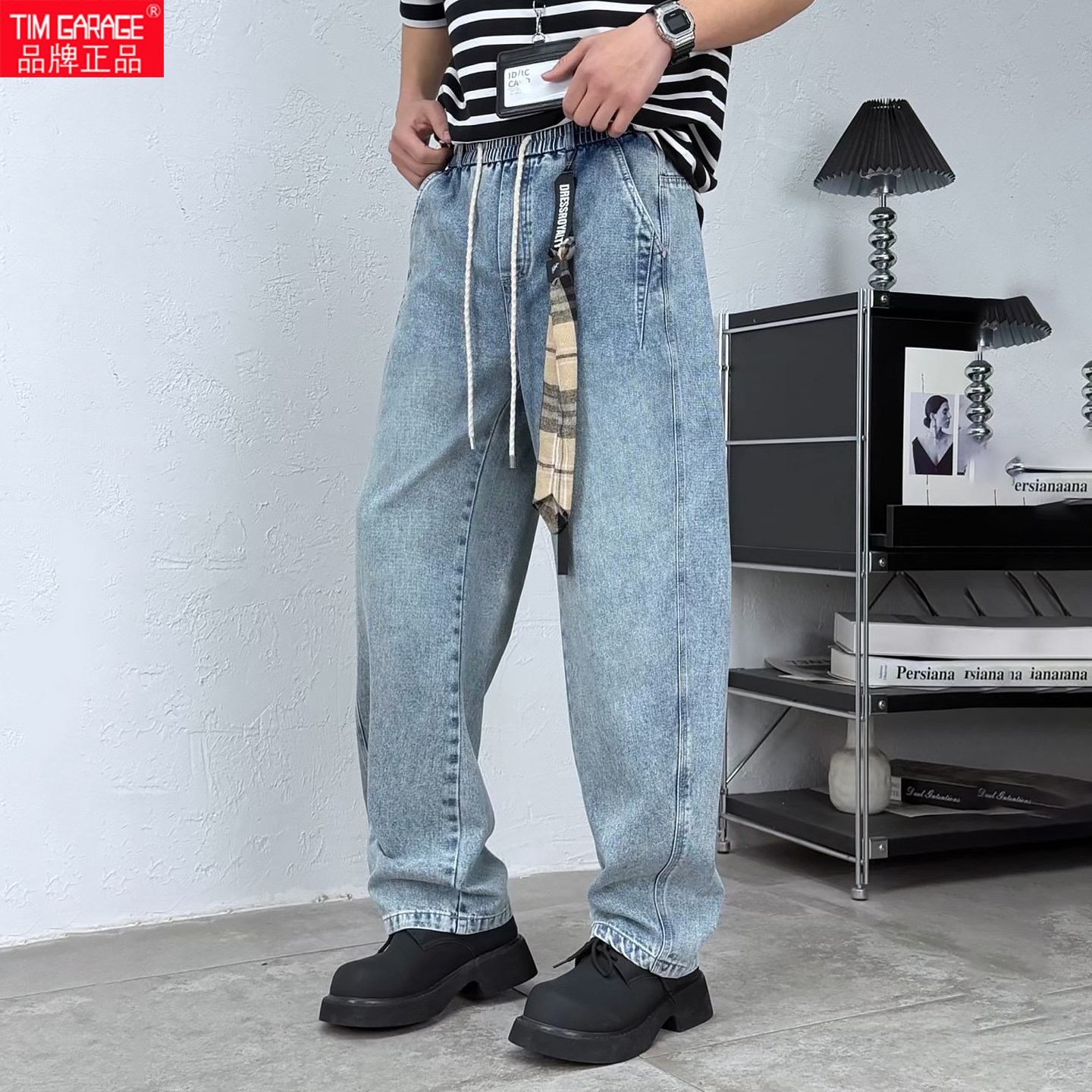 微弹2026新品浅蓝色水洗直筒牛仔裤男舒适百搭宽松气质休闲长裤潮