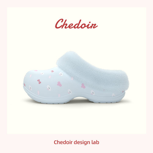 chedoir猜岛小蛮腰高足弓加绒洞洞鞋女冬季外穿厚底EVA防水棉拖鞋