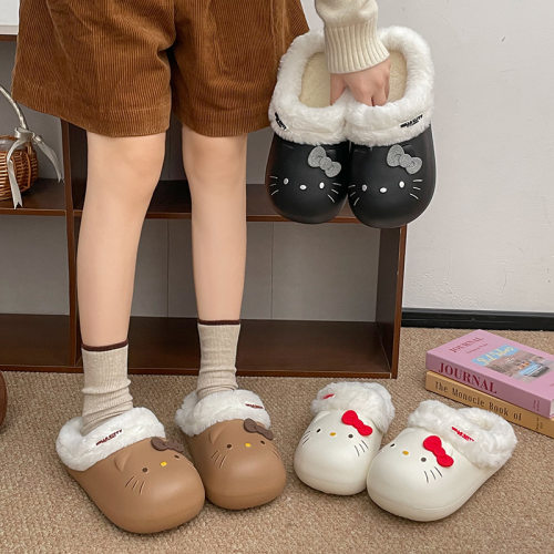 三丽鸥Kitty防水棉拖鞋外穿毛毛棉套鞋女秋冬居家防滑保暖一脚蹬