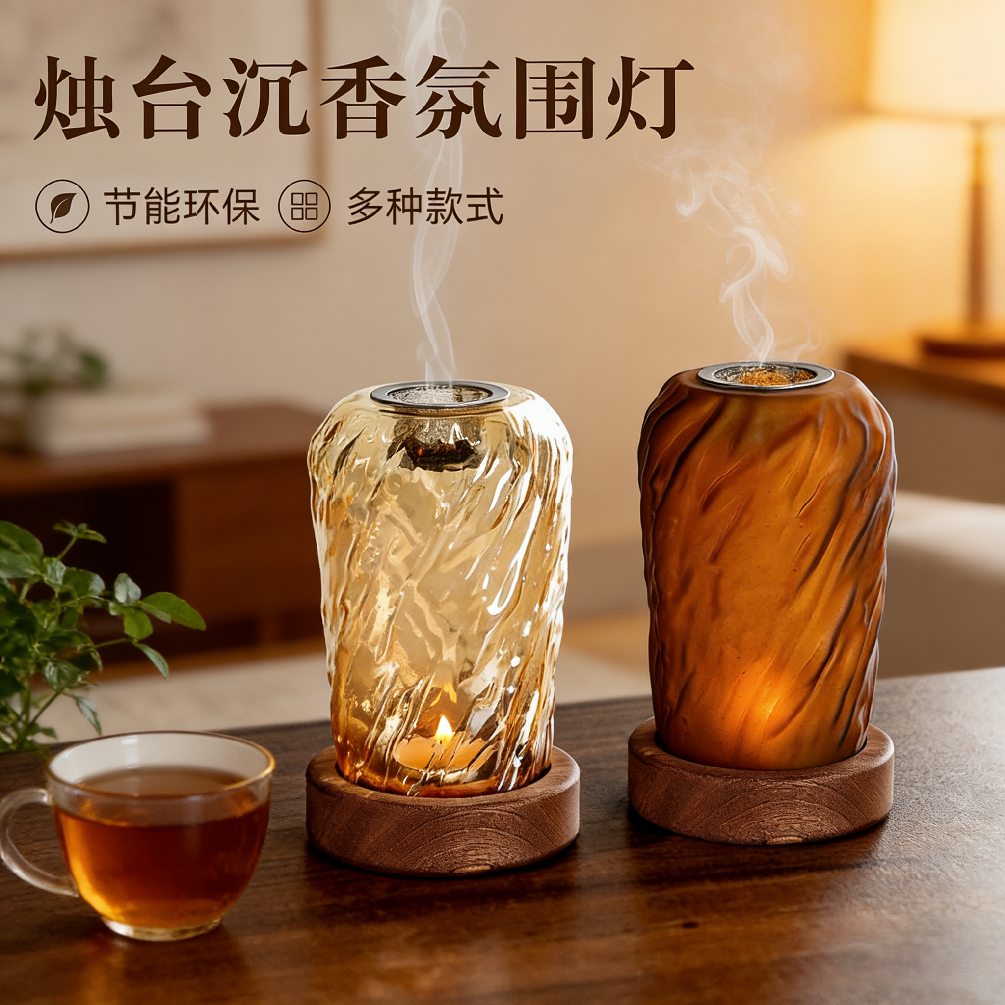 中式沉香玻璃香薰炉蜡烛灯