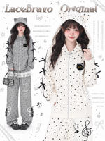 LaceBravo's sweet and cute polka dot hooded sweatshirt, women's bow-decorated casual top, and girlish style coat thumbnail 5