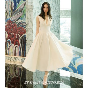 温柔甜美V领束腰大摆连衣裙 ZS名品越南设计师 Vad 新款 法式