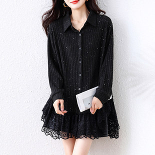 中长款衬衫女春秋遮屁股2026新款洋气减龄大码胖mm高级感轻奢上衣