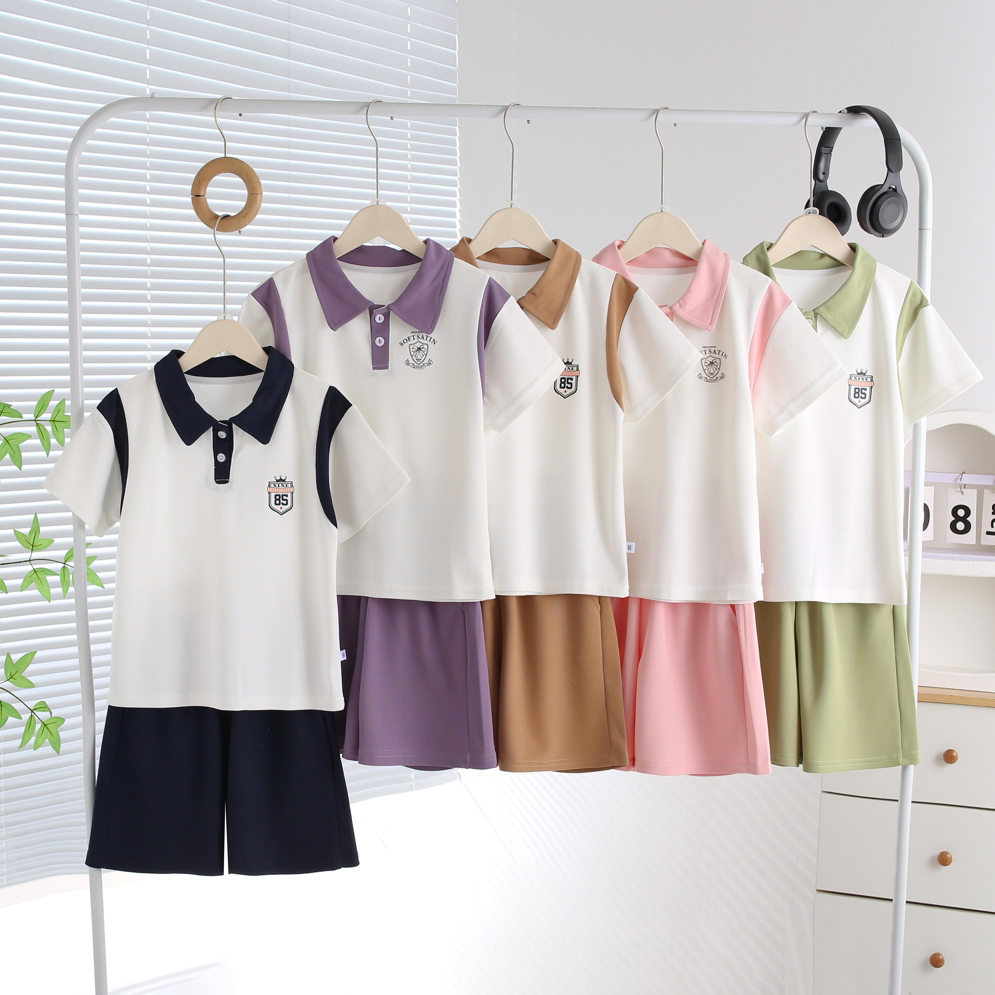 儿童夏季新款男童短袖polo衫两件套女童夏衣服夏款短裤童装