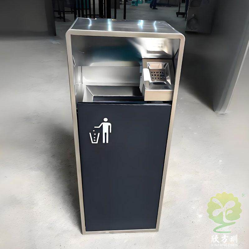 户外简约轻奢喷粉不锈钢垃圾桶果皮箱成品带烟灰盅金属筒厂定制
