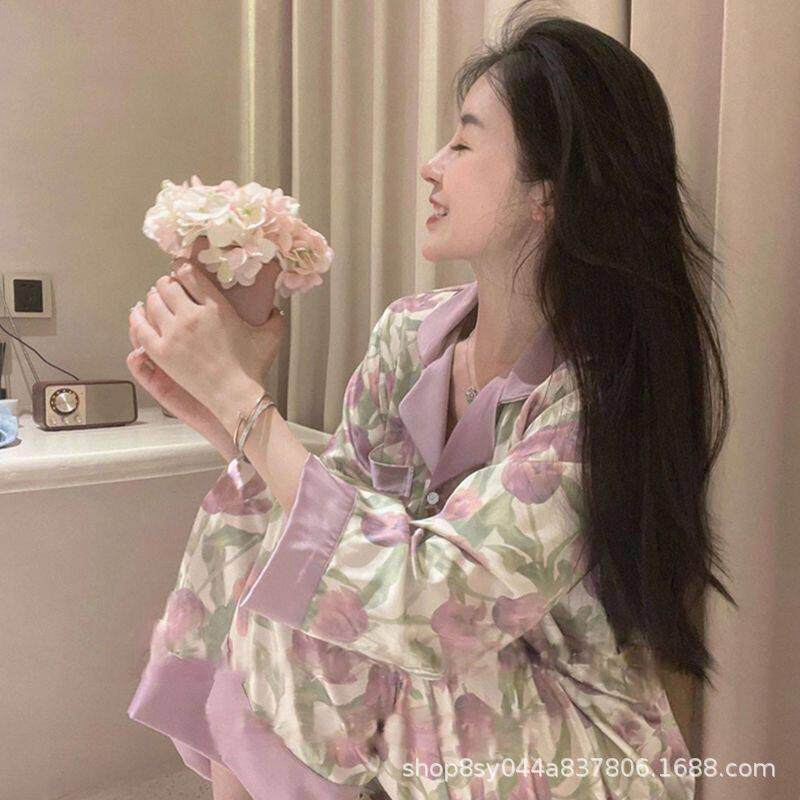 新款可爱Hellokitty睡衣女春秋季冰丝长袖级感家居服直播跨境夏