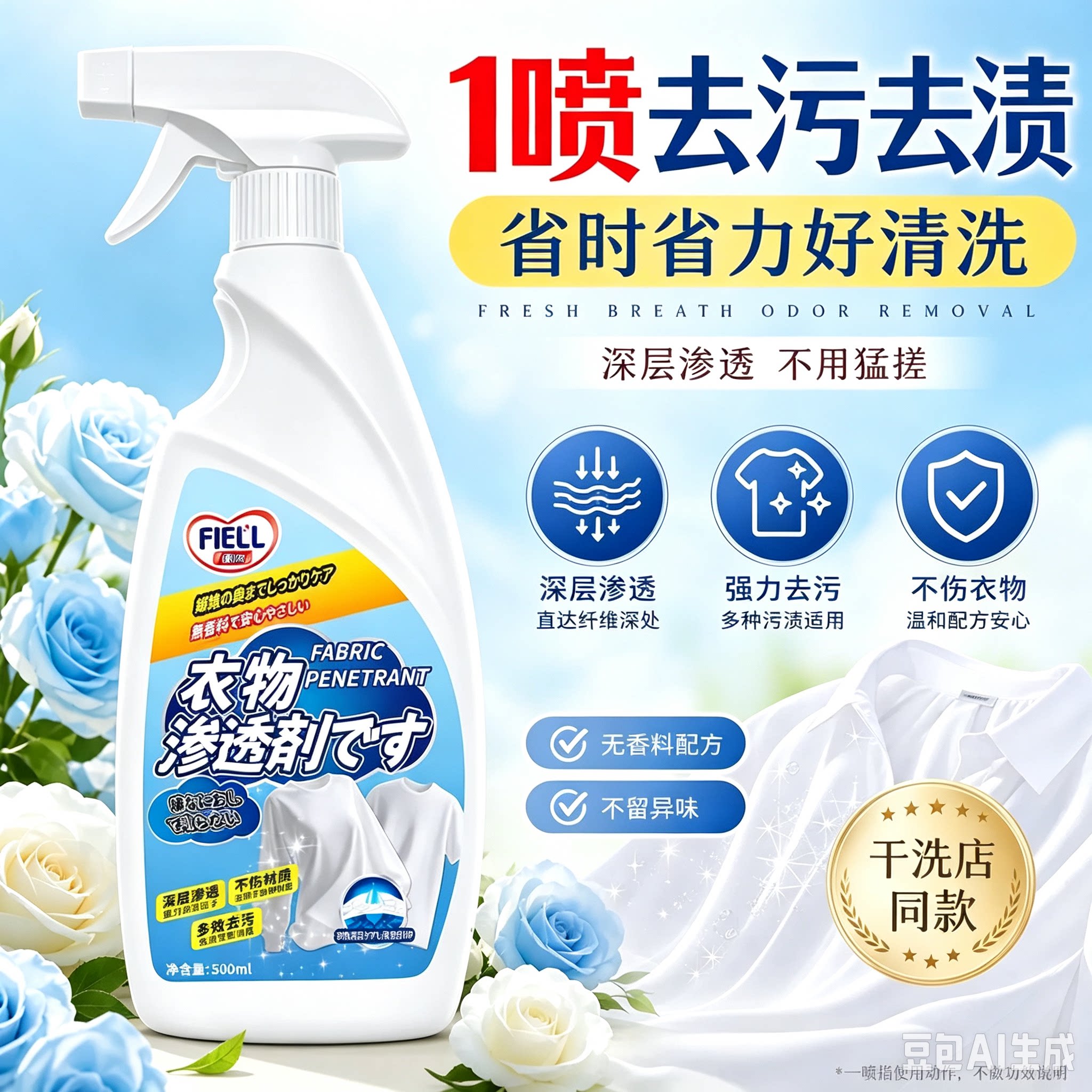 衣物渗透剂去油去黄去渍白衣去霉神器预洗喷剂衣领清洗剂JM