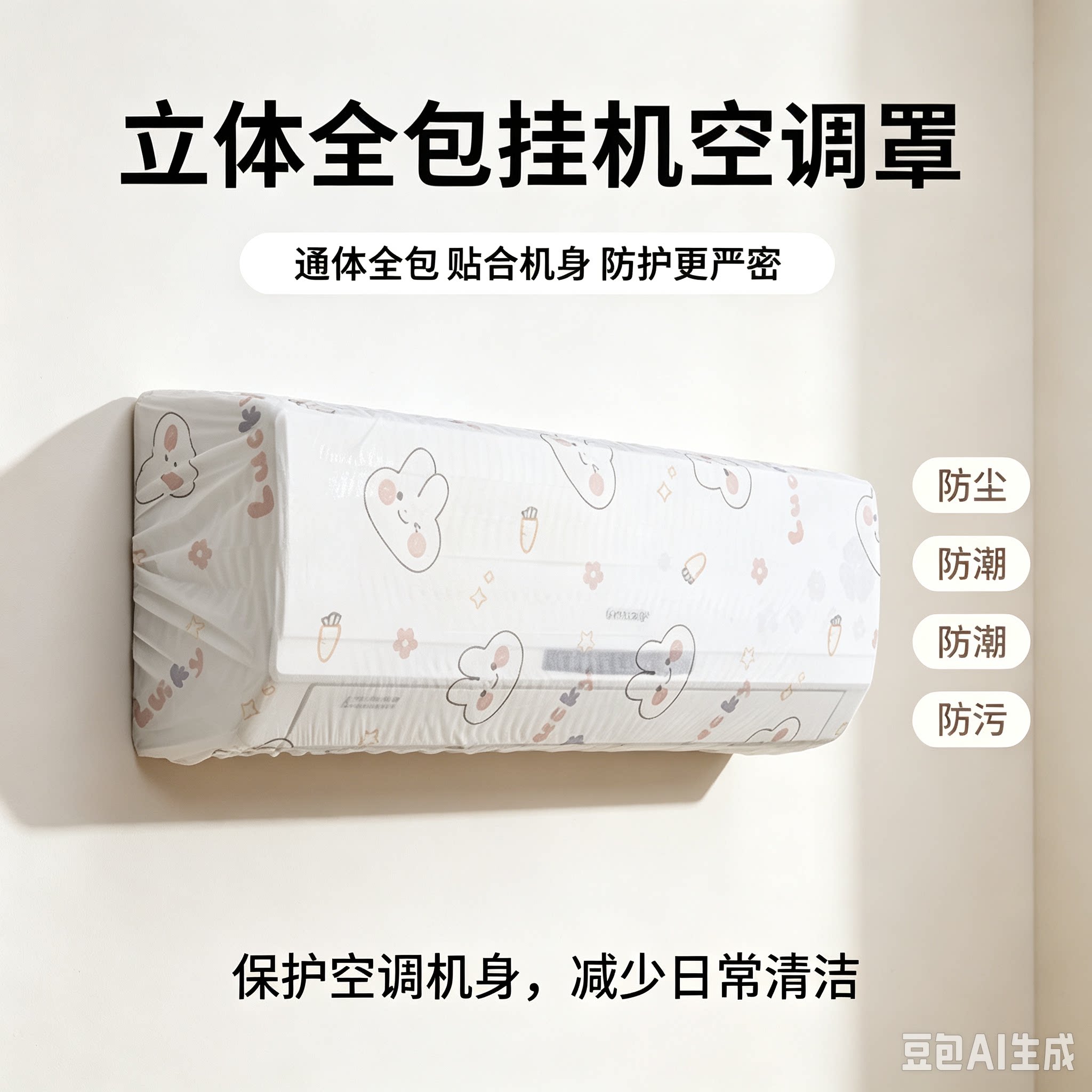 【到手5个装】爱心无纺布空调防尘罩挂机通用防尘隔脏全包裹JH
