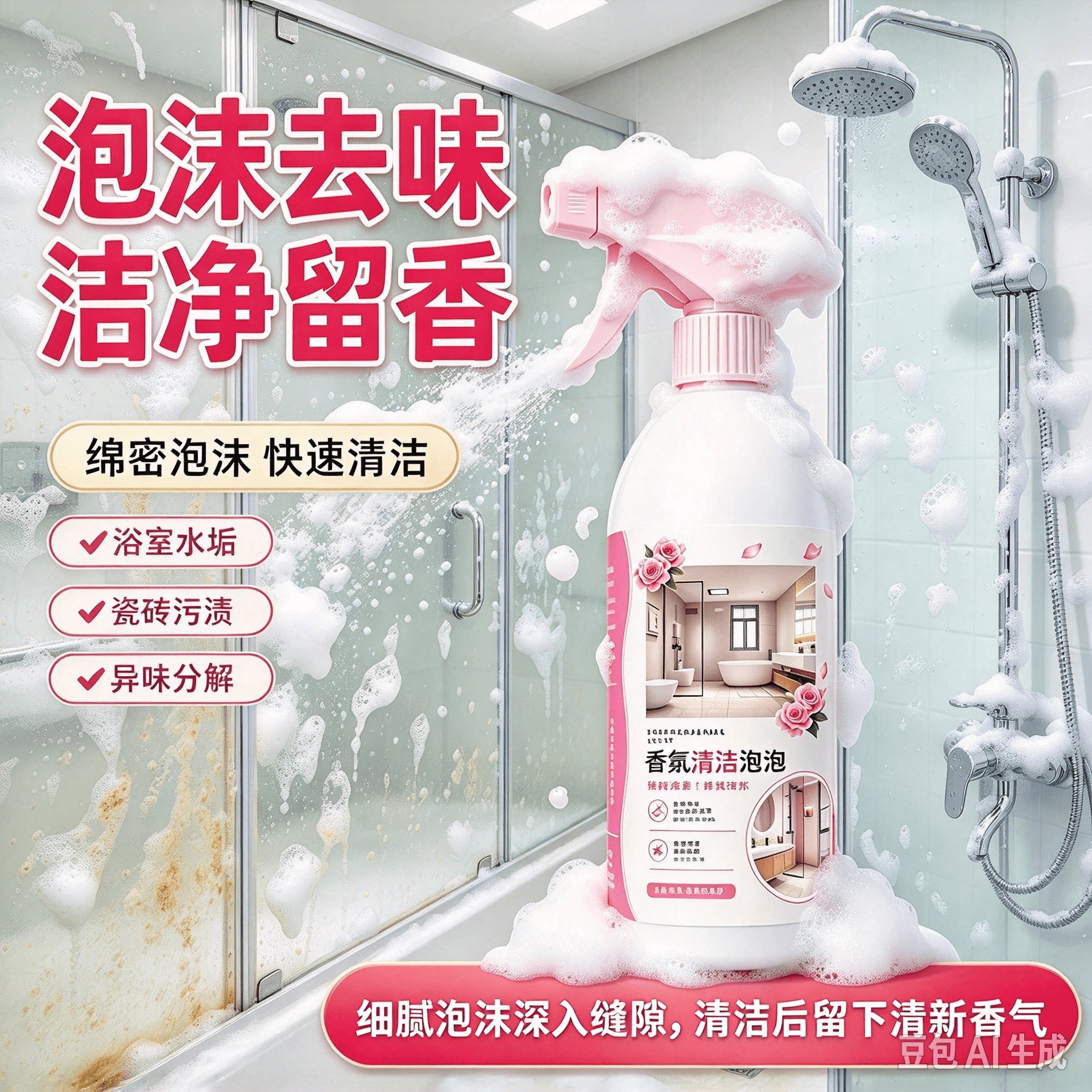 【洁净留香】多功能清洁多效合一泡沫油渍浴室去污马桶黄垢JH3