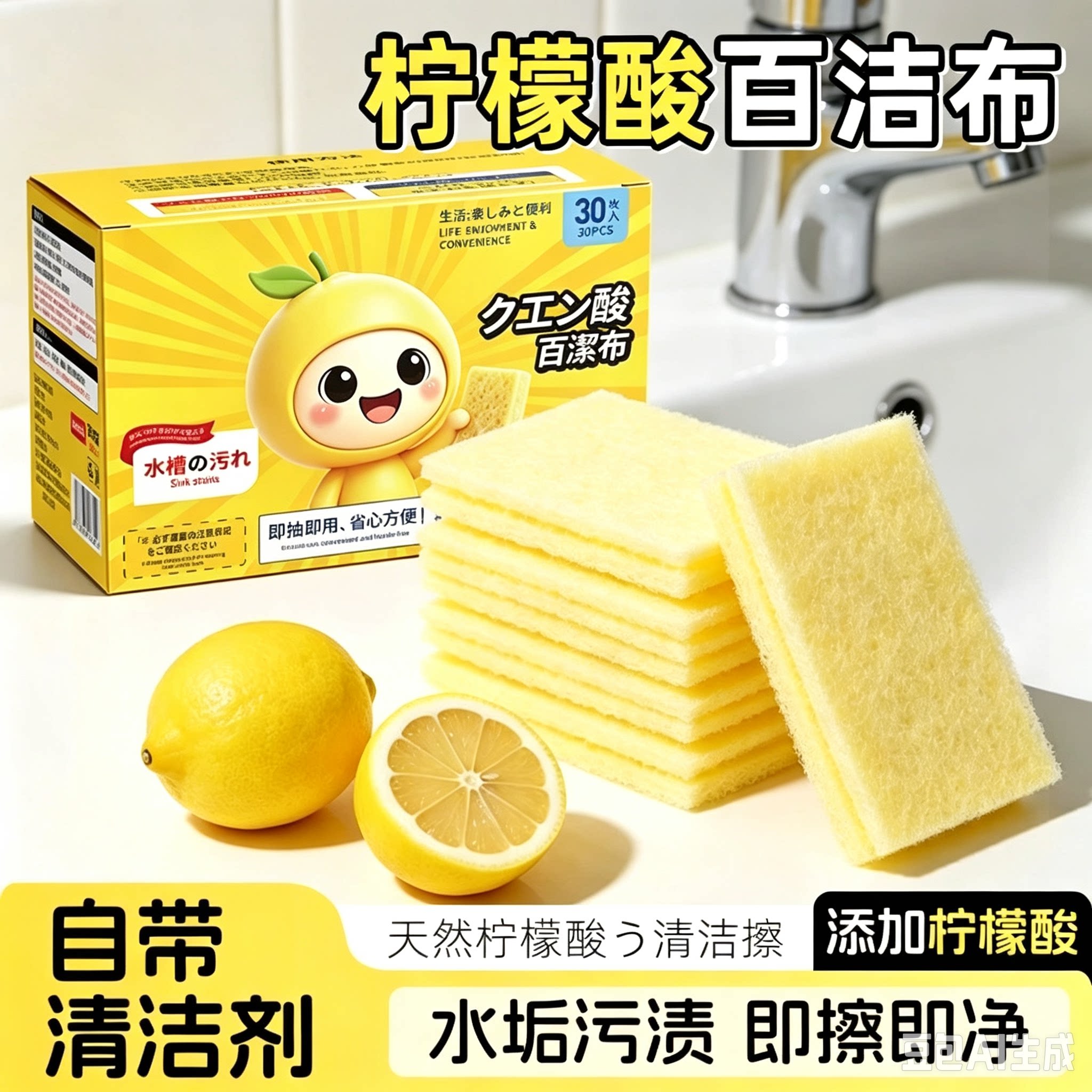 柠檬酸百洁磨力擦水龙头花洒玻璃强力去水垢擦除垢家用盆锅去污zy