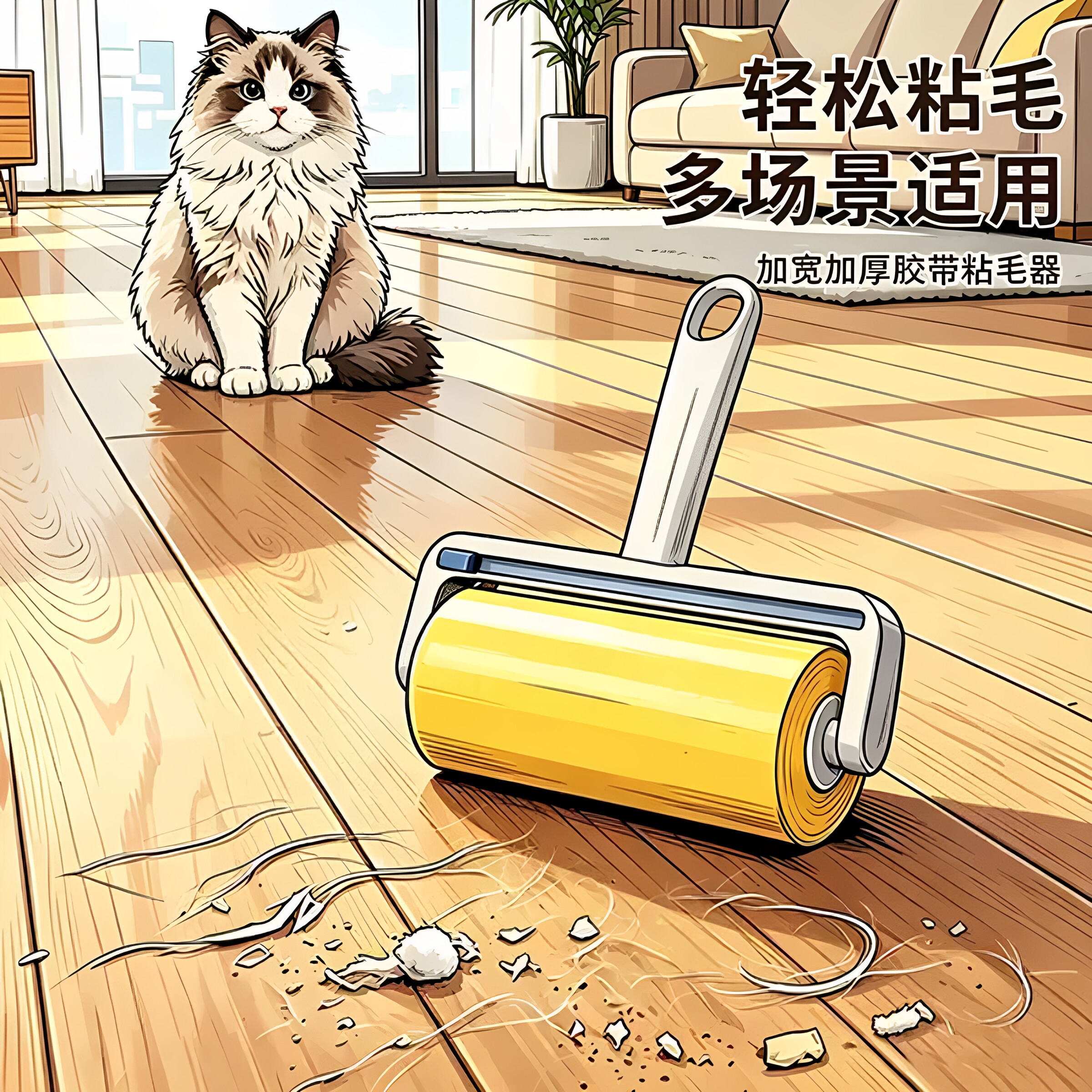 粘毛滚筒反卷胶带家用滚刷床上清理粘毛神器反向透明胶带粘毛器JY