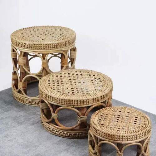 缅甸手工藤编圆凳换鞋凳