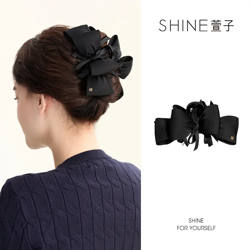 萱子SHINE优雅填充蝴蝶结甜美黑色抓夹法式网红气质简约发夹lj