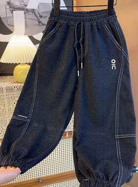 针织牛仔裤男女童裤儿童春秋季休闲裤时尚外穿百搭宽松洋气韩版ZP