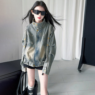 女童美式牛仔外套春秋2026新款中大童时髦夹克上衣潮酷百搭春款潮