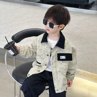 男童外套春秋款2026新款痞帅时髦男孩夹克衫儿童春季洋气衬衫上衣