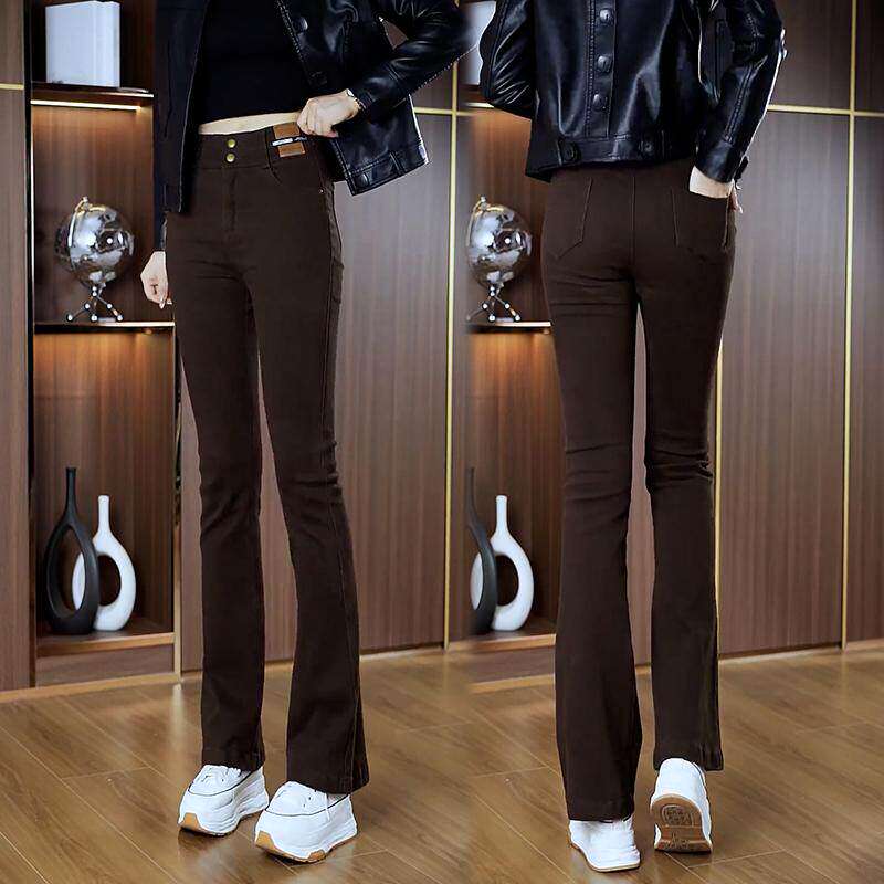 高腰微喇牛仔裤女款爆款2025新款正品修身显瘦小个子喇叭白色裤子