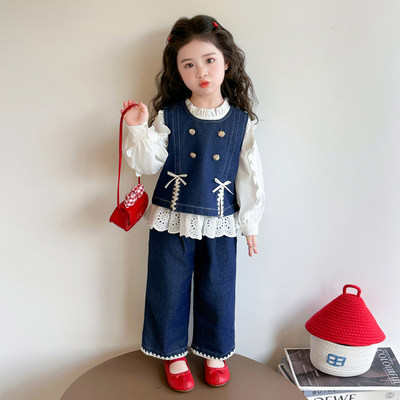 女童春秋款牛仔三件套装2