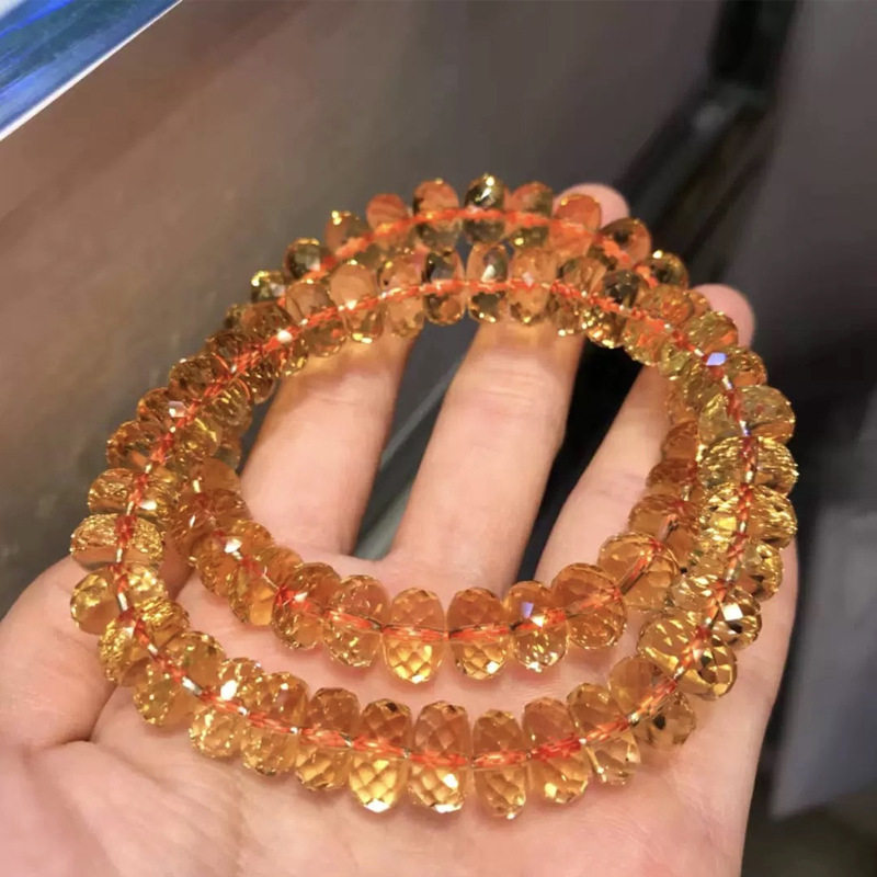 暴力黄天然巴西刻面算盘珠黄水晶手链女时尚新中式手饰弹力可调节