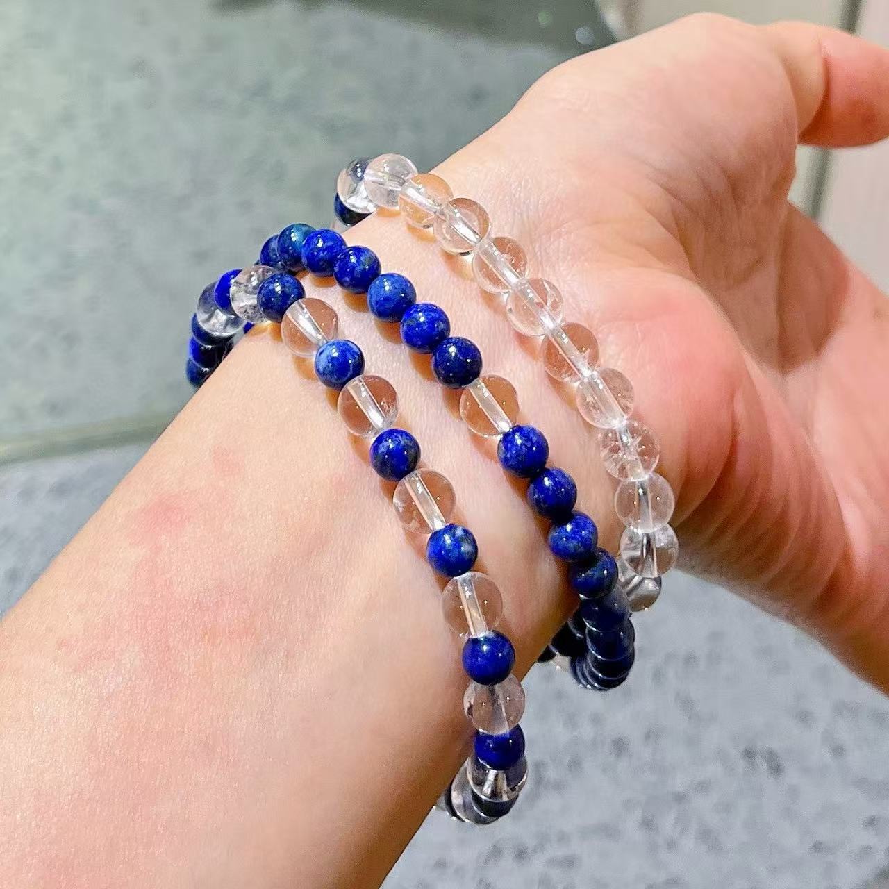 天然青金石白水晶设计感多圈手链手串