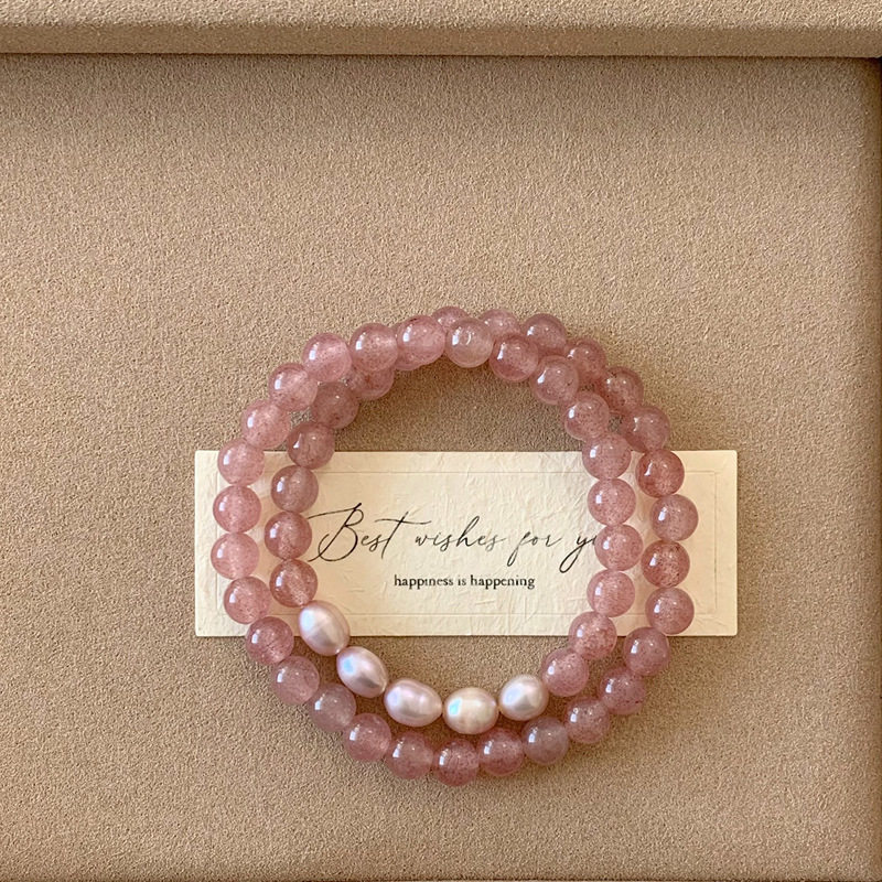 天然草莓晶淡水珍珠手链轻奢小众手串女高级感不掉色串珠手饰批发