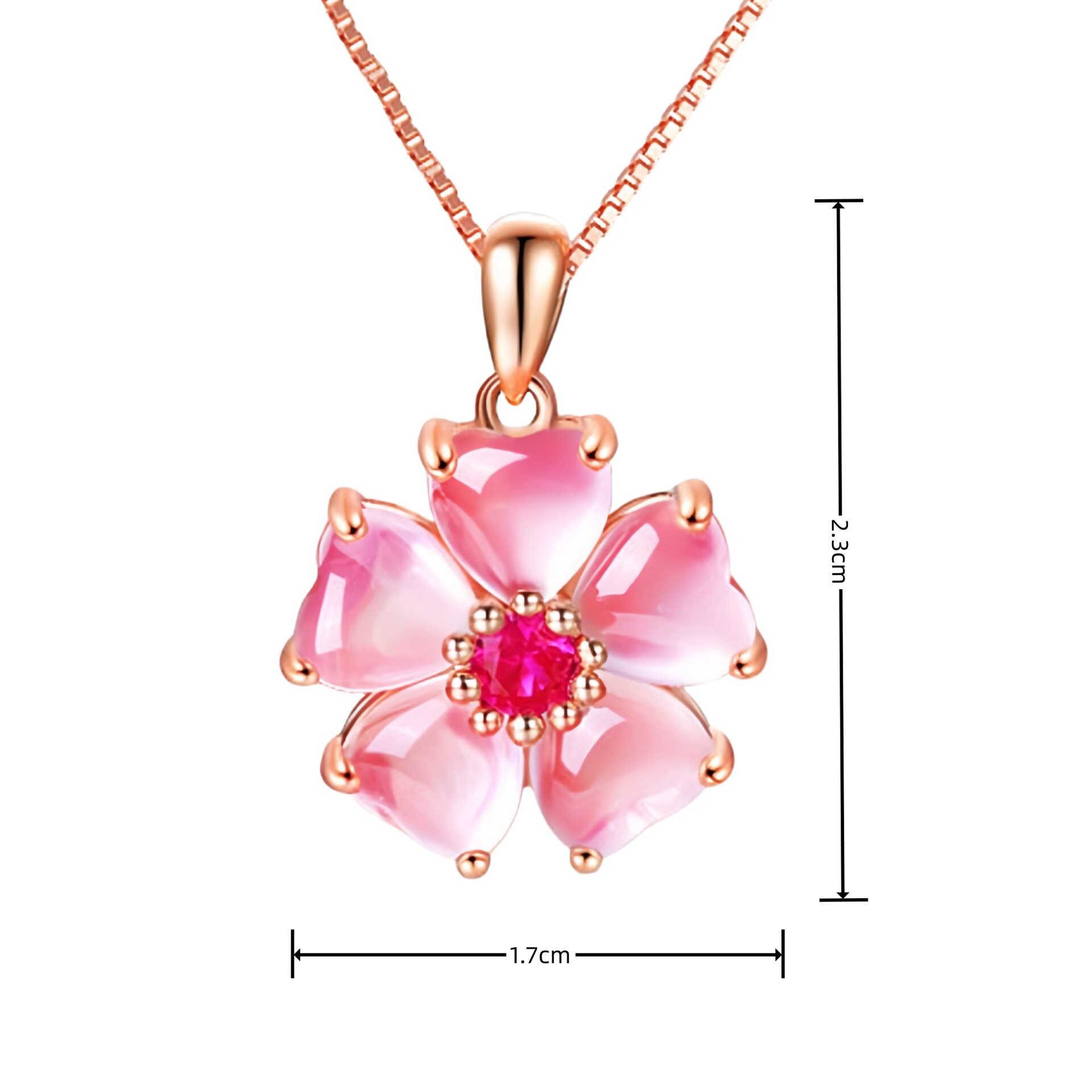 桃花桃心形粉晶吊坠 甜美桃心花蕾花瓣粉钻晶莹剔透仿芙蓉石吊坠