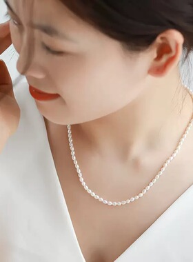 s925纯银天然淡水珍珠项链强光女夏锁骨链高级感百搭串珠首饰颈链