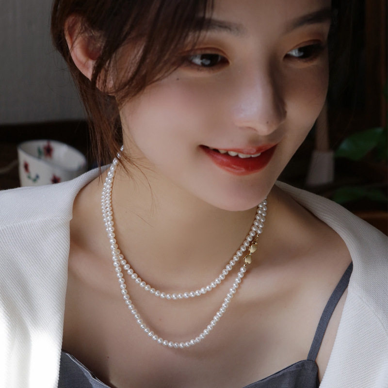 天然淡水珍珠项链长款毛衣链高级感女百搭夏季多层小串珠挂饰批发