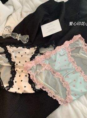 细带缎面蕾丝纯欲印花内裤性感镂空10A加长纯棉裆部低腰内裤2026