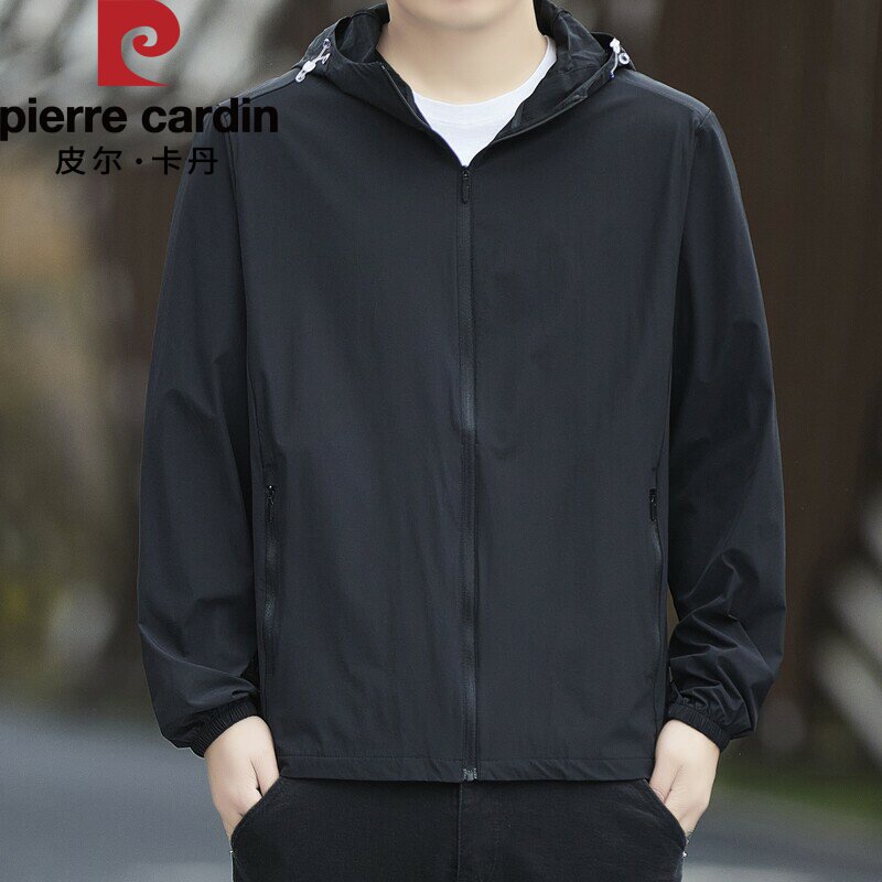 皮尔卡丹夹克2026新款长袖男士连帽防晒衣夏季薄款可脱帽休闲百搭