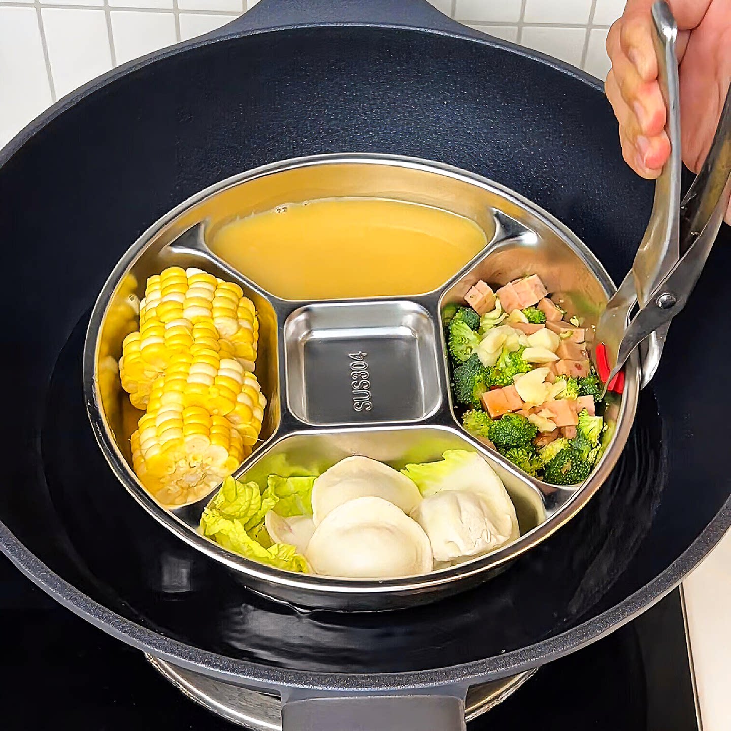 316不锈钢加厚大容量分格蒸盘