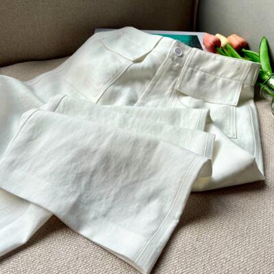 老钱风白色休闲直筒裤女夏