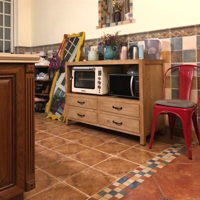 美式复古实木餐边柜客厅厨房橱柜灶台柜微波炉烤箱柜橱碗柜储物柜