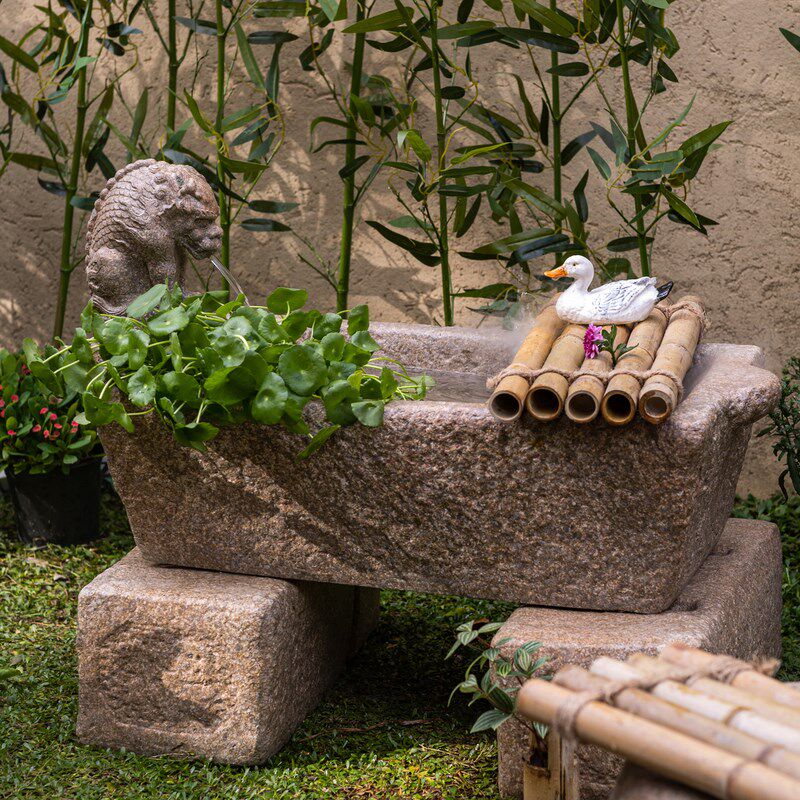 花园庭院装饰造景水槽石槽流水景观摆件睡莲荷花盆缸水培石头花盆