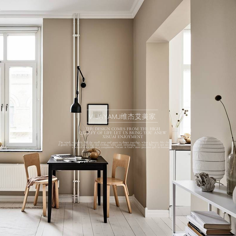 暖色系墙纸现代简约卧室浅奶茶色卡其色客厅无纺布纯色壁纸奶咖色