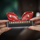 波点风蝴蝶结汽车临时停车电话号码 饰用品 牌车载挪车牌创意车上装