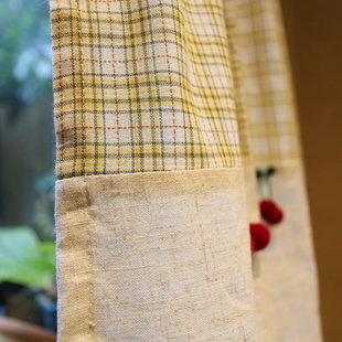 鸢尾乡旅格子樱桃半帘穿杆帘免打孔窗帘单片美式 门帘窗户帘头柜子