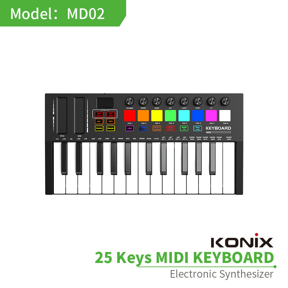 跨境25键MIDI键盘专业电音迷笛控制器 智能便携编曲打击垫键盘