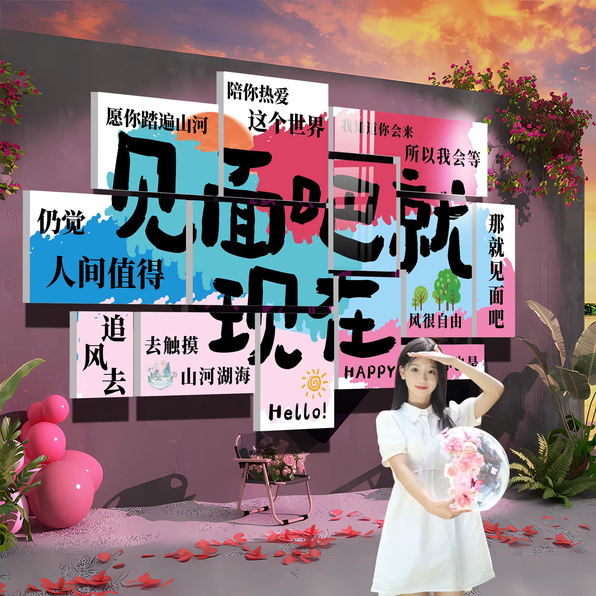 网红打卡餐饮店墙贴定制