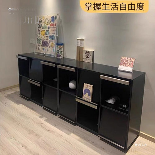 fj芙锦1简约现代实木书柜客厅沙发边柜收纳柜组合柜一体格子柜卧