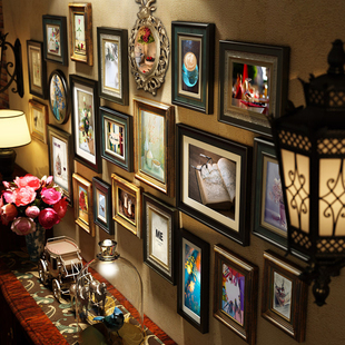 复古客厅相框墙免打孔 实木照片墙装 饰 美式 挂墙大尺寸组合画 欧式