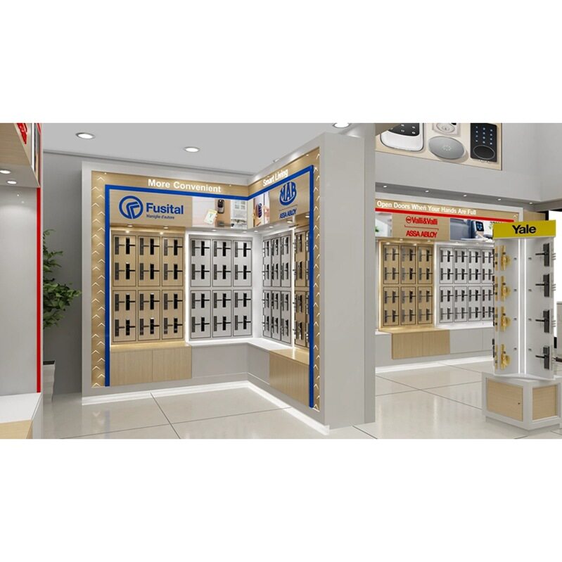 智能锁展示柜锁具展架样品锁陈列柜台旋转圆形中岛柜指纹锁外框架图片