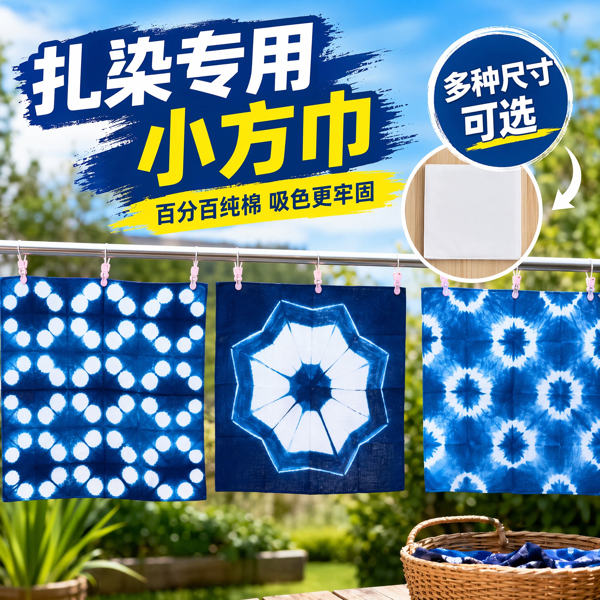 纯棉扎染方巾白色布料手帕布幼儿园手工刺绣涂鸦画手绘印染白坯布