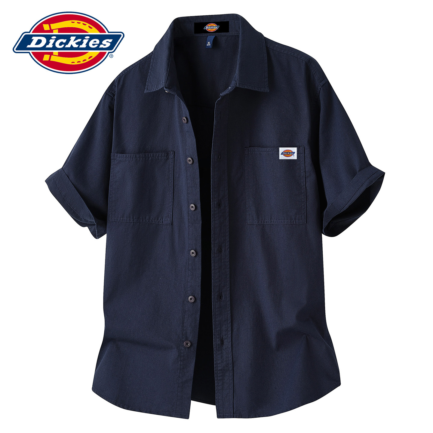 Dickies夏季新款复古双口袋工装宝蓝色短袖衬衫男宽松休闲透气薄