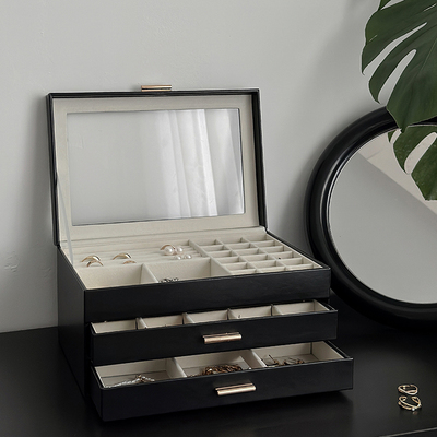 PGLP首饰盒子收纳盒精致高档大容量项链耳环饰品首饰盒皮质防灰