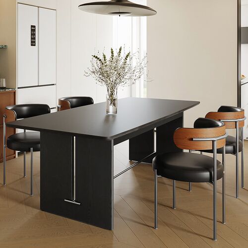 复古风北欧实木岩板黑色中古餐桌椅组合小户型设计师简约现代家用