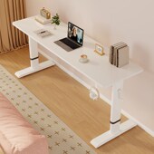 床边桌可移动升降桌家用电脑桌工作台一字长条实木白色书桌跨床桌