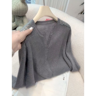 长袖 新款 百搭勾花针织 朦胧灰2026春季 丽姐家