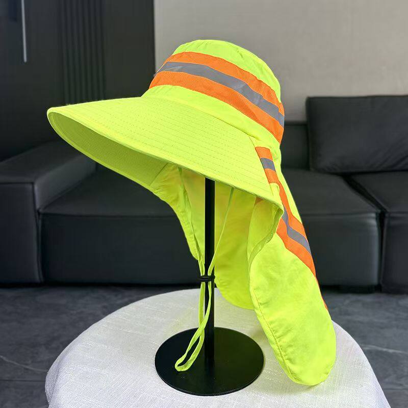 户外反光帽子春夏季公路防护物业保洁园林遮阳帽大檐批发跨境